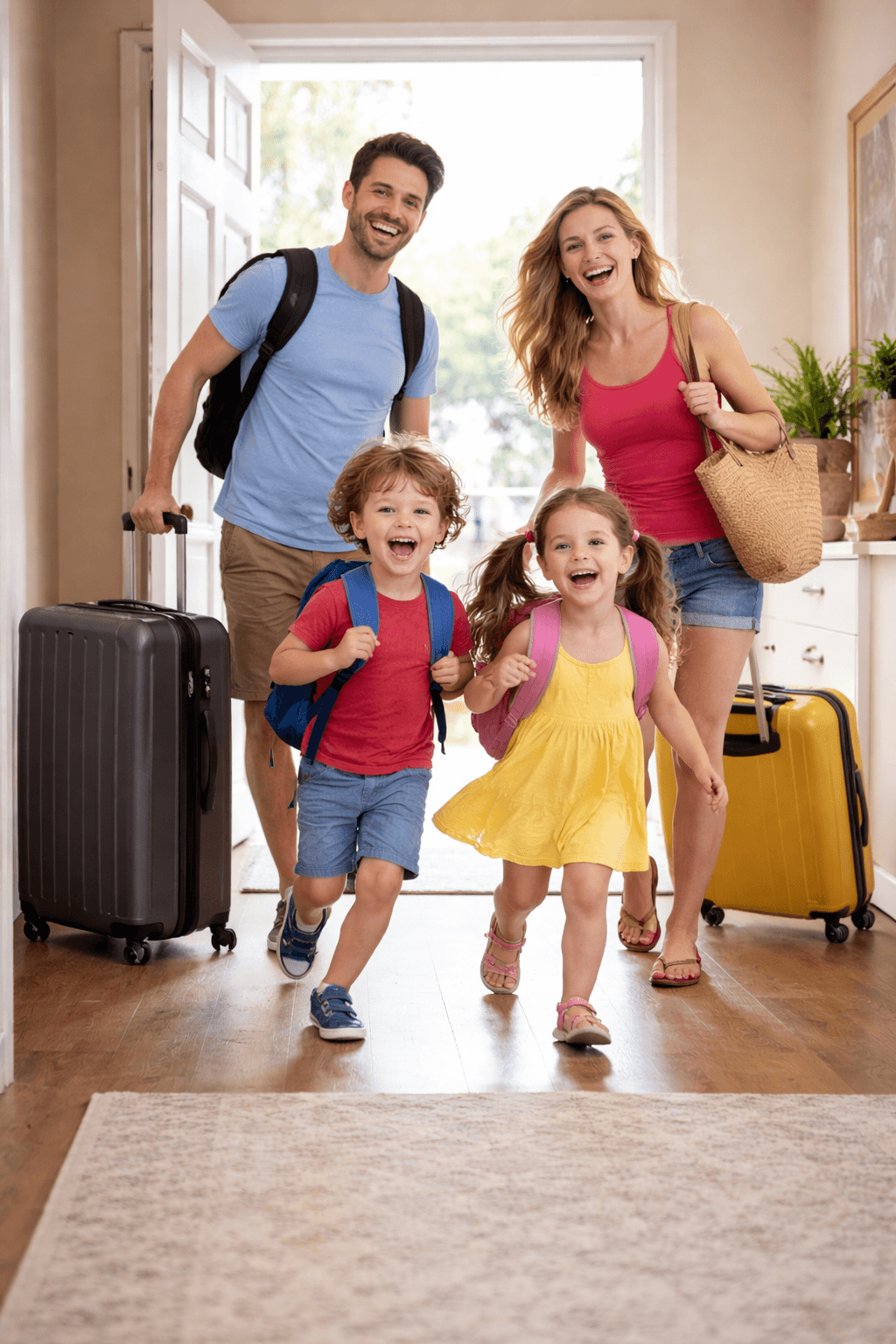 Glückliche Familie in einer sauberen, entspannten Wohnsituation als Hero-Bild