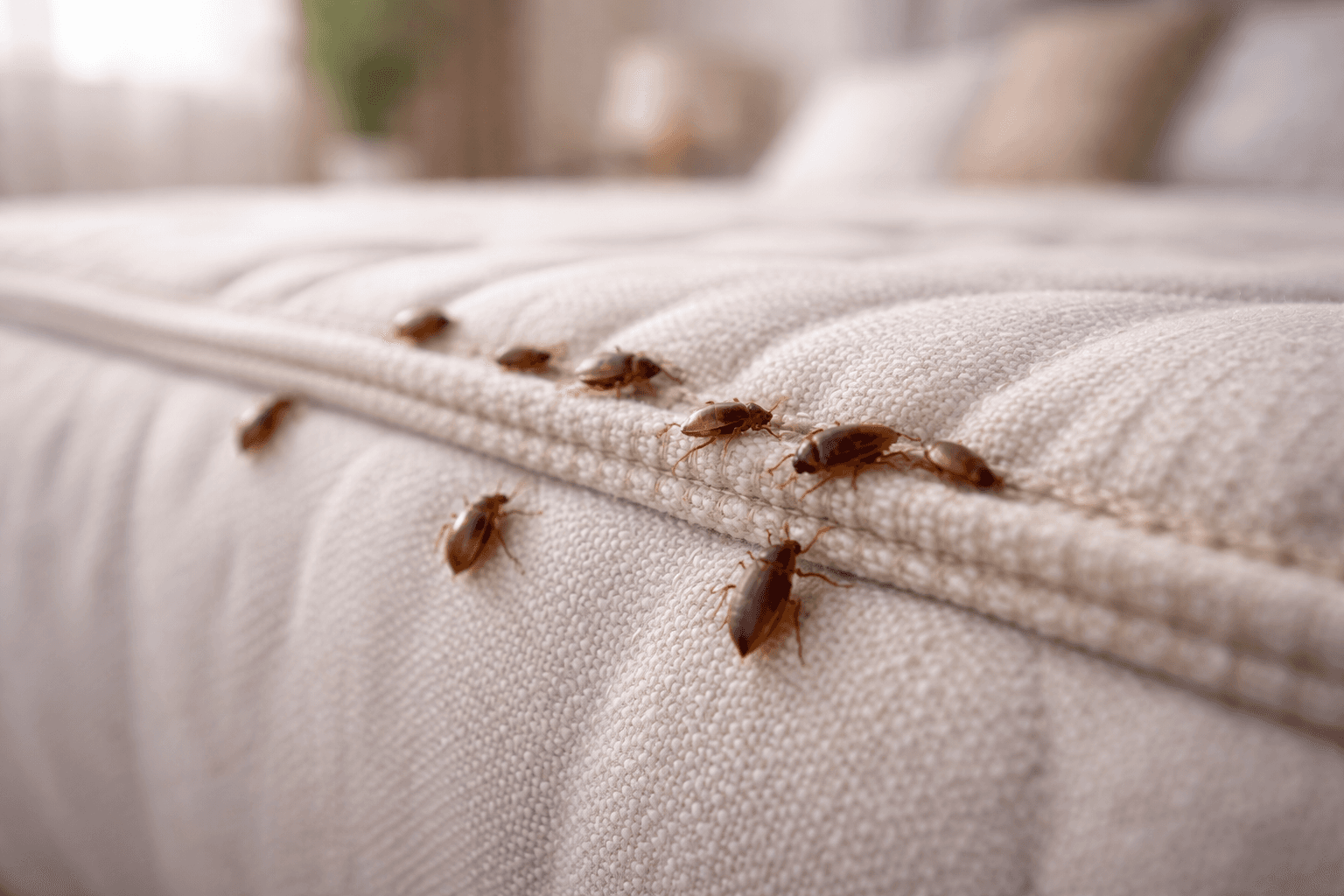 Inspektion eines Schlafbereichs bei Verdacht auf Bettwanzen